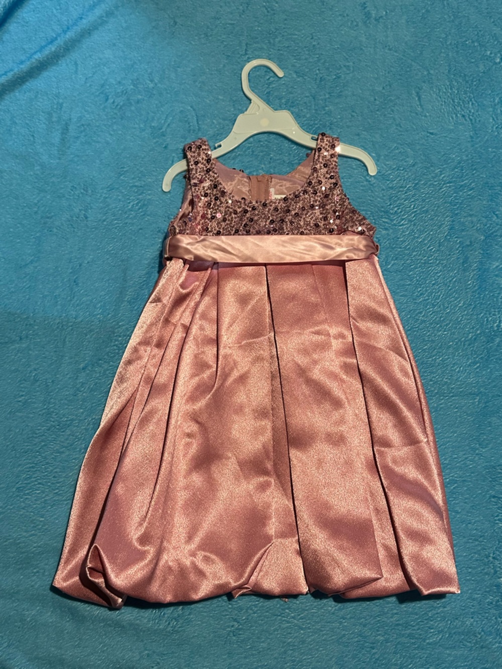 3-4.  Sparkle Satin Girls' Rose Pink Party Dress with sequined top